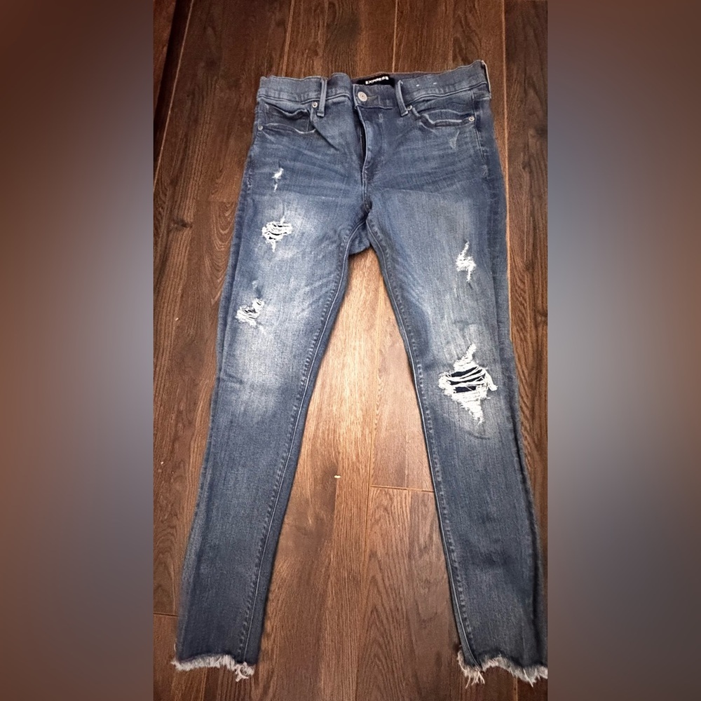 Express Dark Blue Distressed ankle legging Jeans